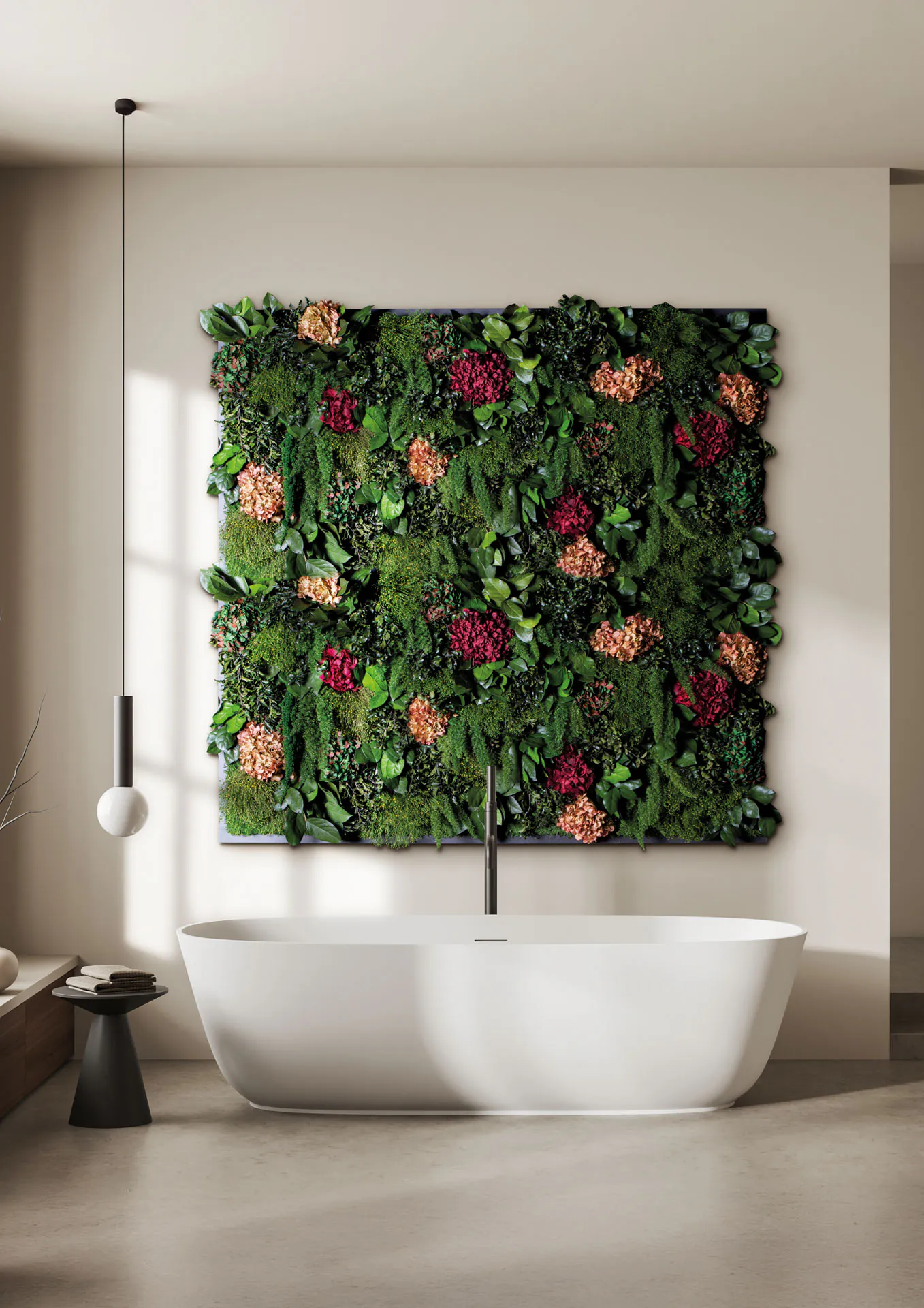 Salle de bains spa « mur de fleurs » de luxe — Mural végétalisé par MOOSMOOS