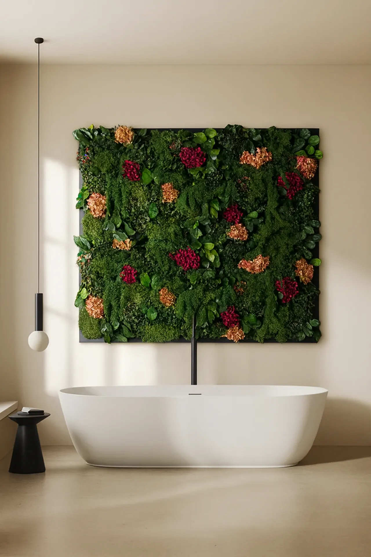Salle de bains bien-être avec mur végétal — Aménagement végétal mural par MOOSMOOS