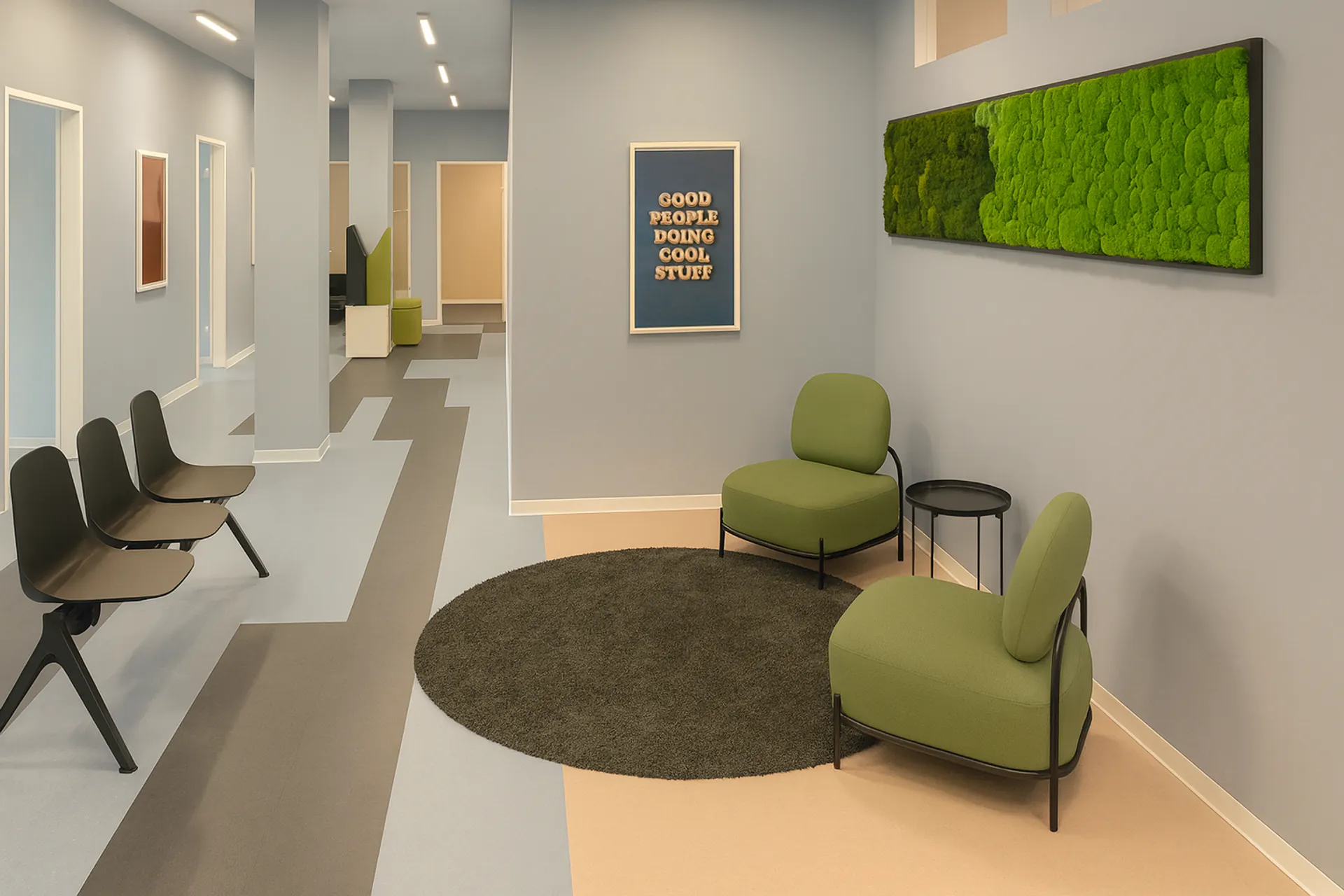 Tableau en mousse pour la salle d’attente d’un cabinet médical — Aménagement végétal intérieur moderne — Tableaux en mousse par MOOSMOOS