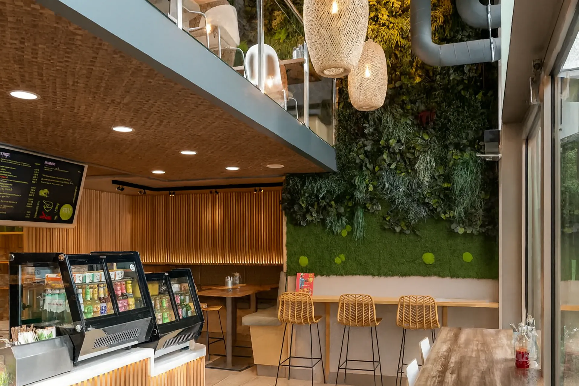 Hanging Garden Café : un plafond végétalisé — Aménagement végétal de plafond par MOOSMOOS
