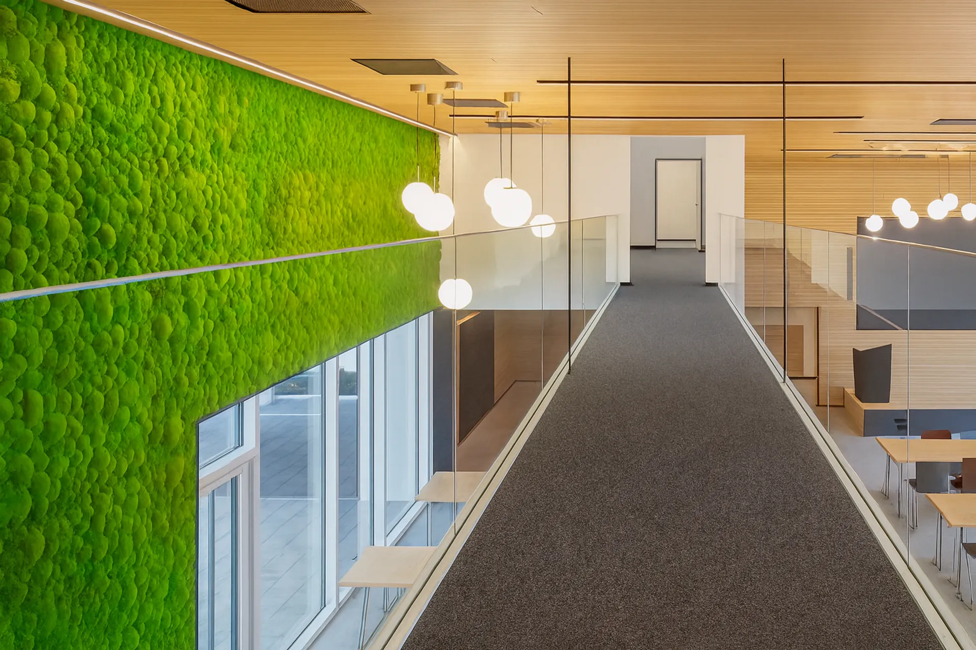 Mur en mousse pour bureau et couloir : un design moderne — Aménagement végétal mural par MOOSMOOS