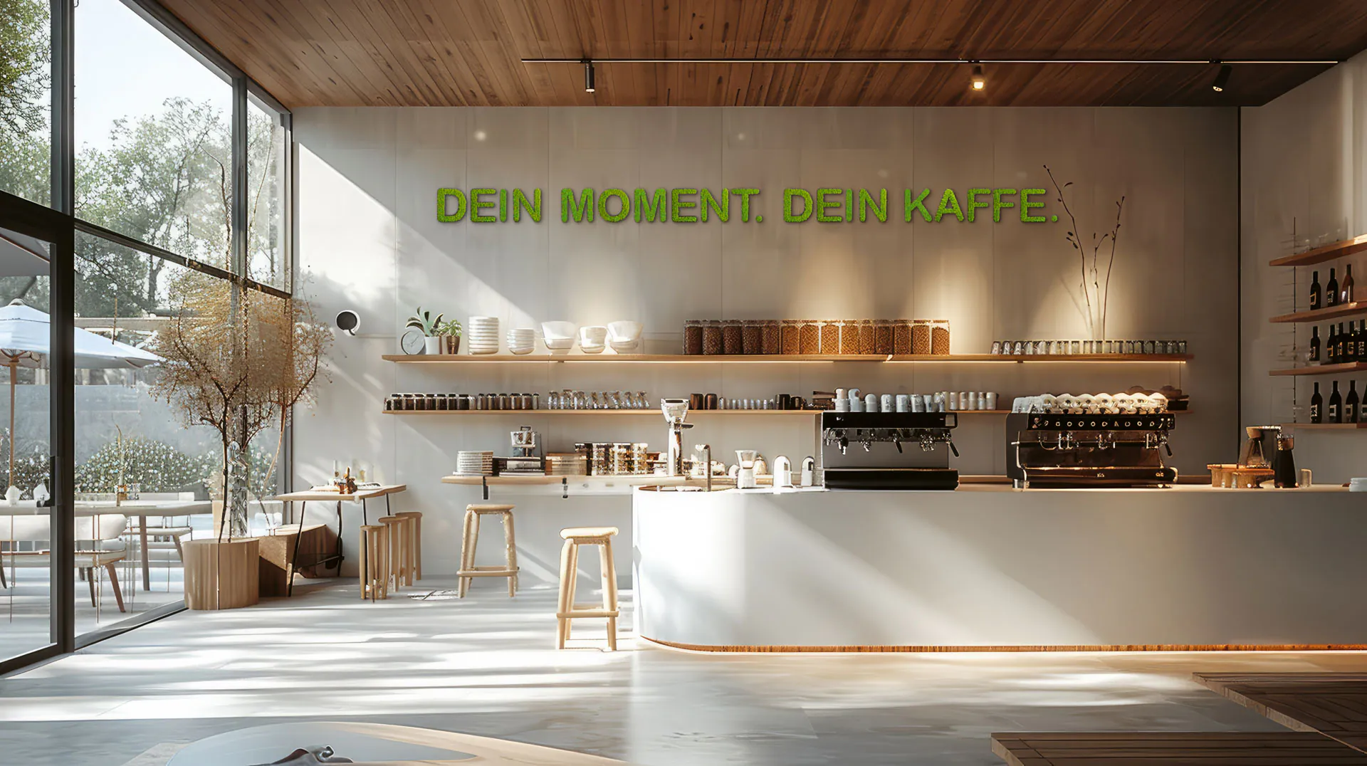 Mur en mousse au café-bar « Gastronomie moderne » — Aménagement végétal mural par MOOSMOOS