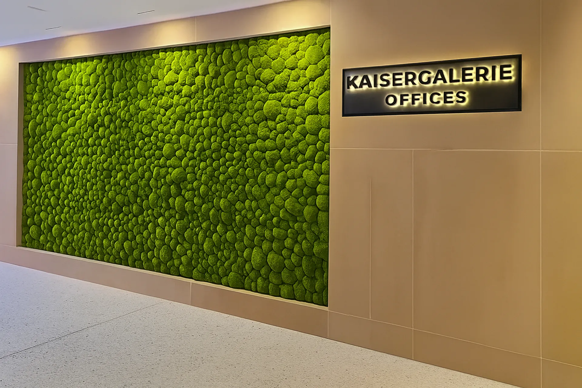 Mur en mousse à la réception des bureaux de la Kaisergalerie — Aménagement végétal mural par MOOSMOOS
