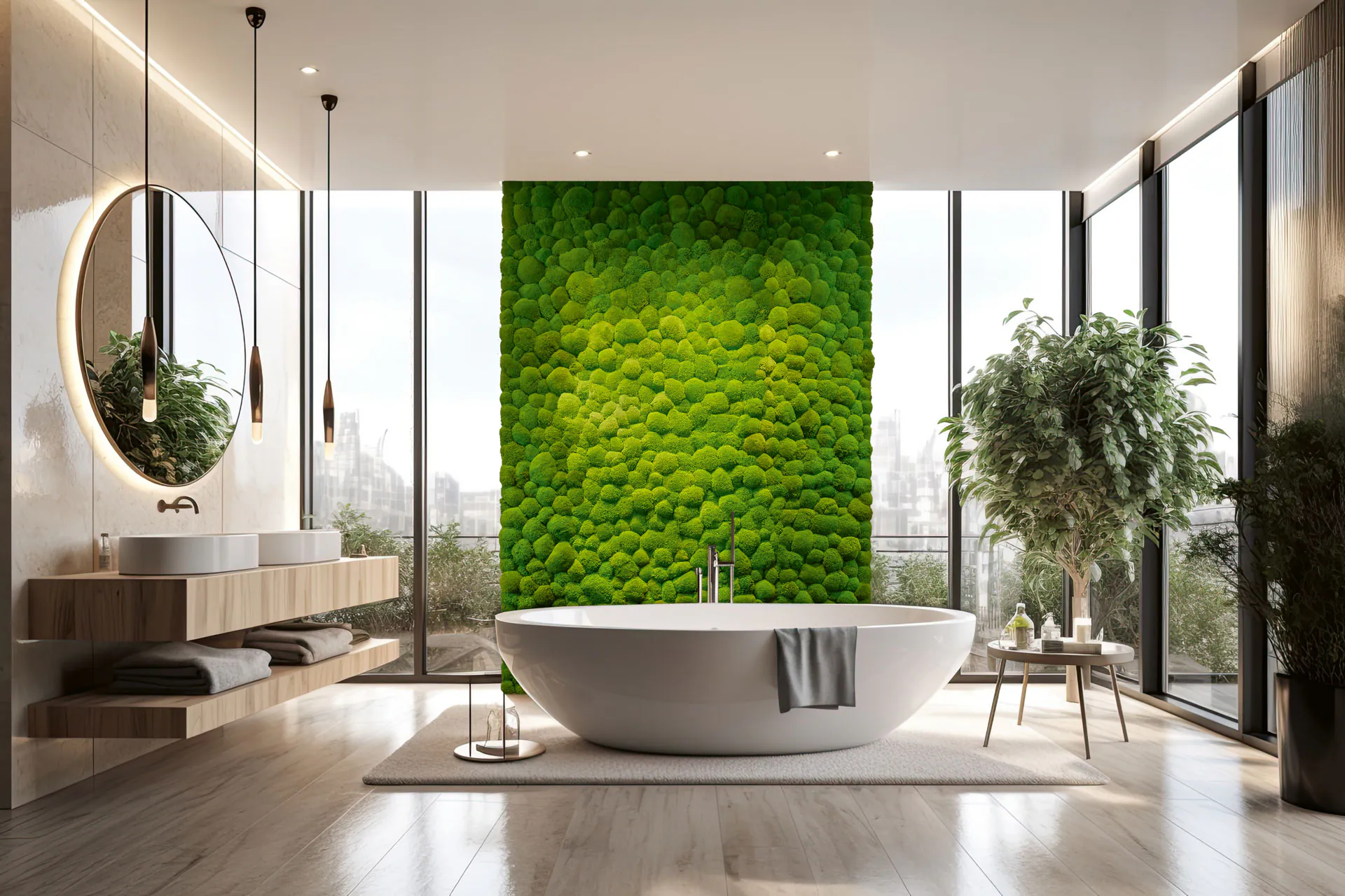 Mur en mousse dans la salle de bains — Végétalisation murale · Penthouse