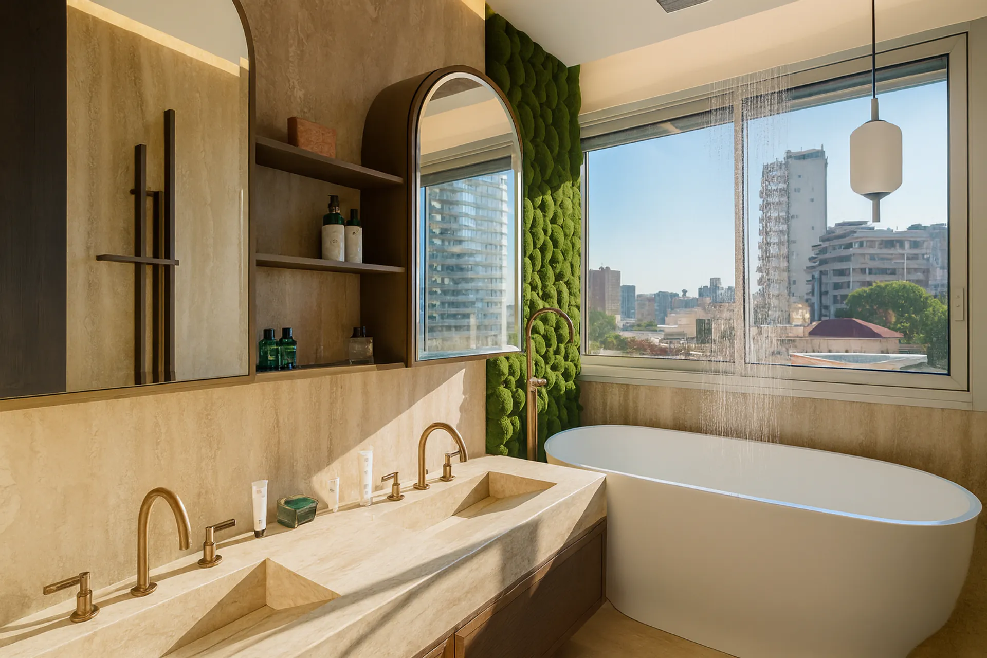 Mur en mousse « Luxe » pour salle de bains et spa — Aménagement végétal mural par MOOSMOOS