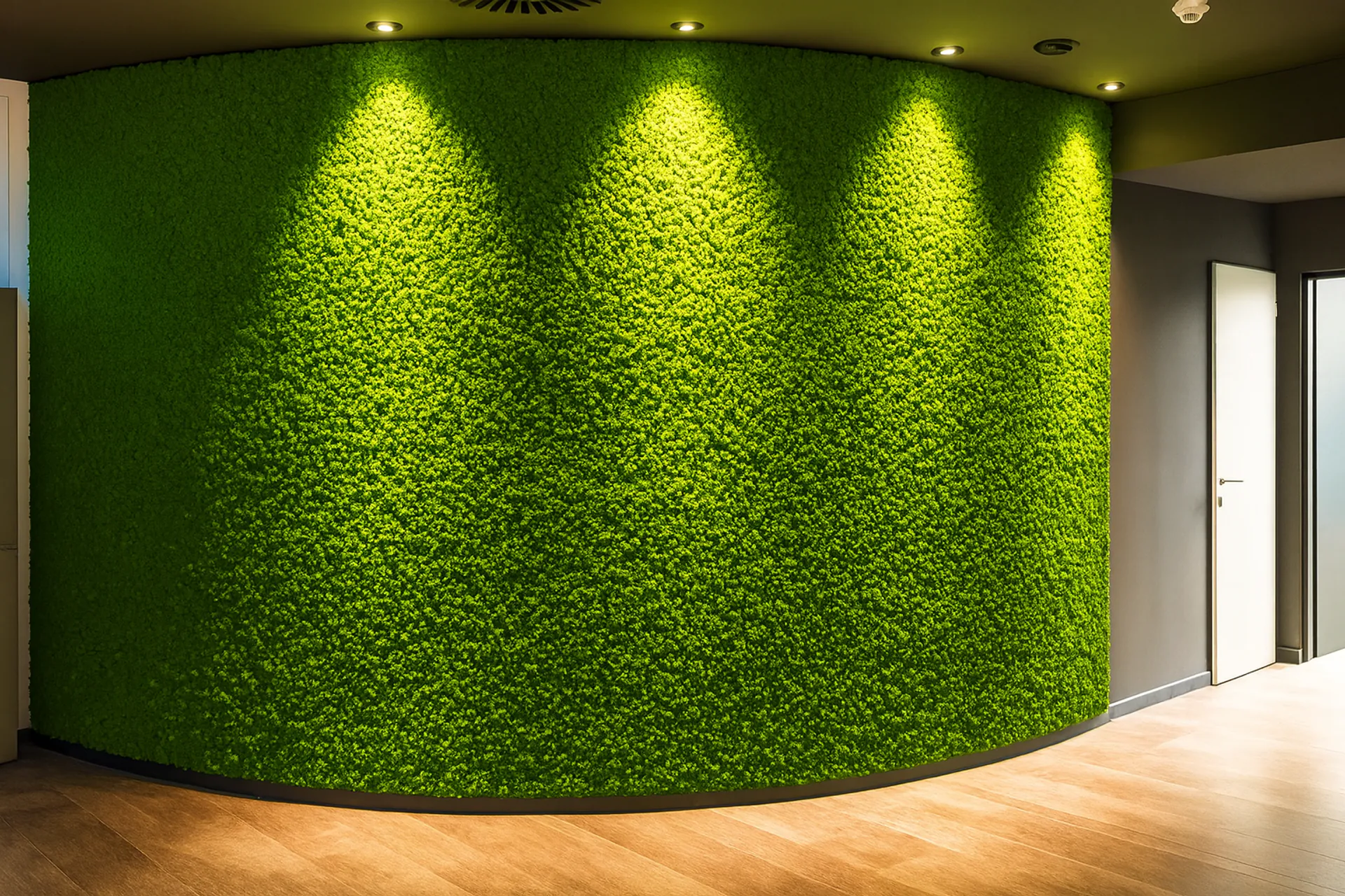 Mur en mousse pour une réception de bureau moderne — Aménagement végétal mural par MOOSMOOS