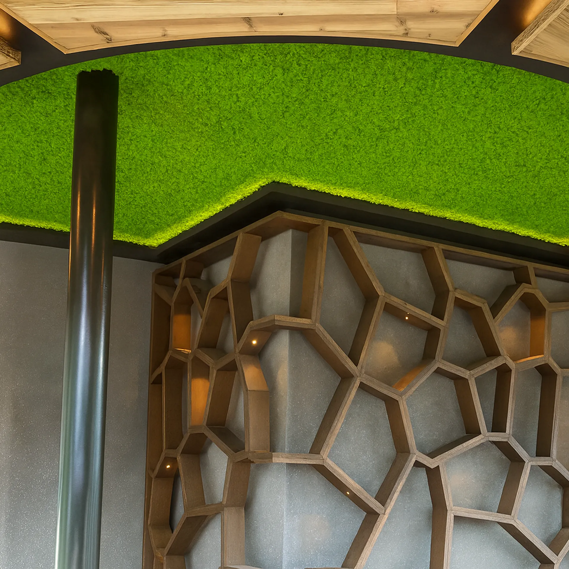 Mur en mousse : un espace détente moderne et acoustique pour les bureaux — végétalisation murale par MOOSMOOS
