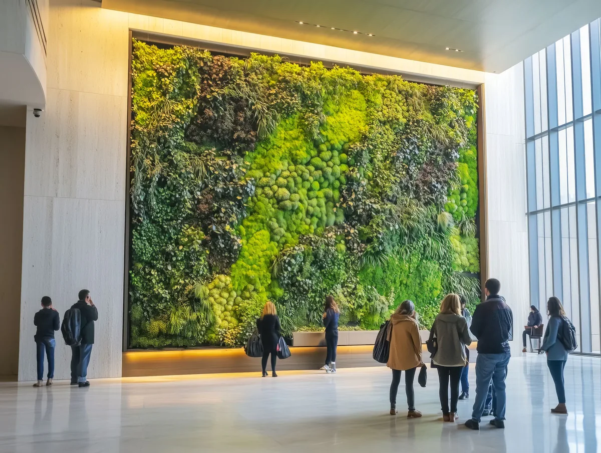 Mur en mousse dans un hall d’entrée moderne — Aménagement végétal mural par MOOSMOOS