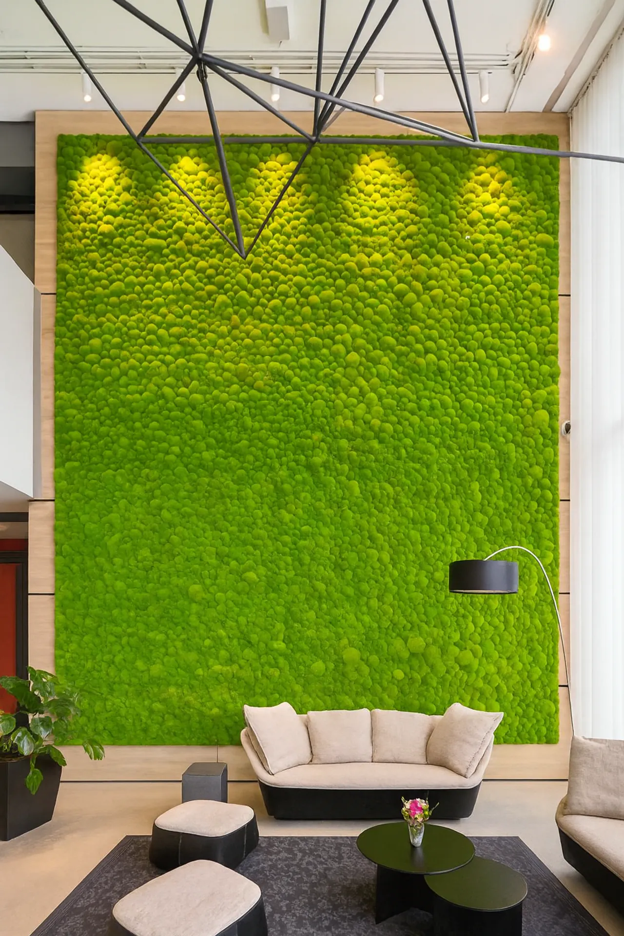 Espace d’accueil du showroom mur en mousse — Aménagement végétal mural par MOOSMOOS