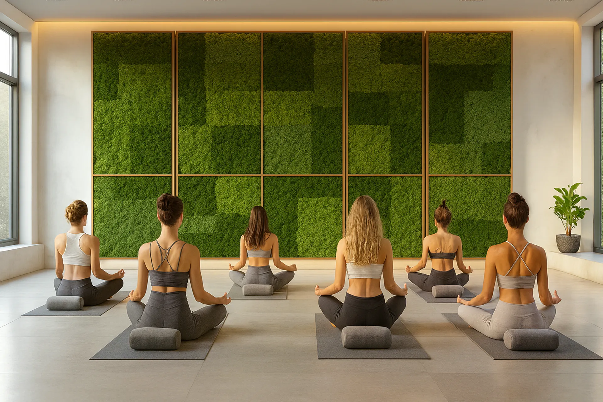 Mur en mousse, studio de yoga, salle de méditation — Aménagement végétal mural par MOOSMOOS