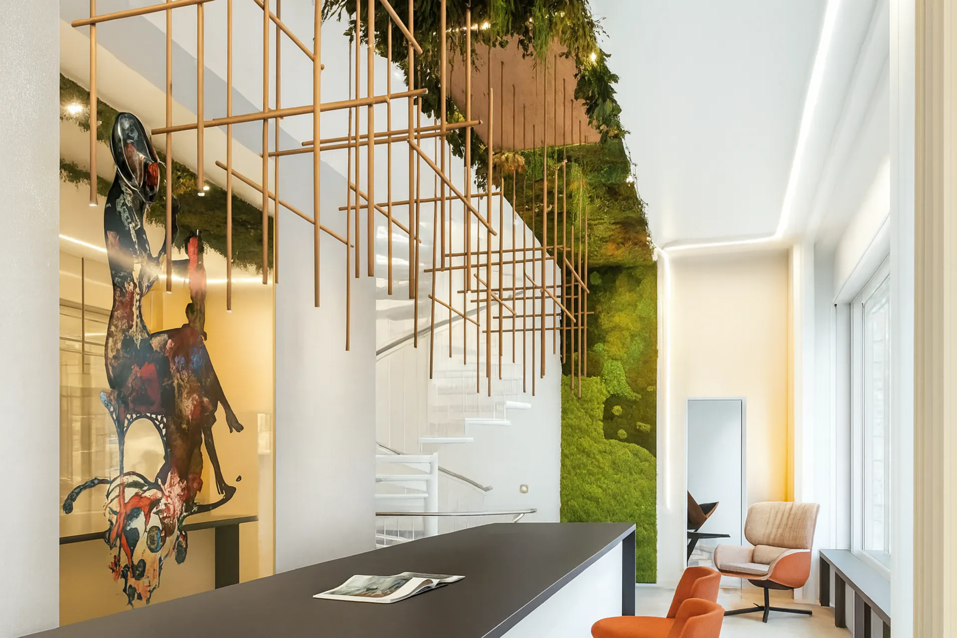 Hanging Garden : végétalisation suspendue pour bureaux, style moderne — Végétalisation de plafond par MOOSMOOS