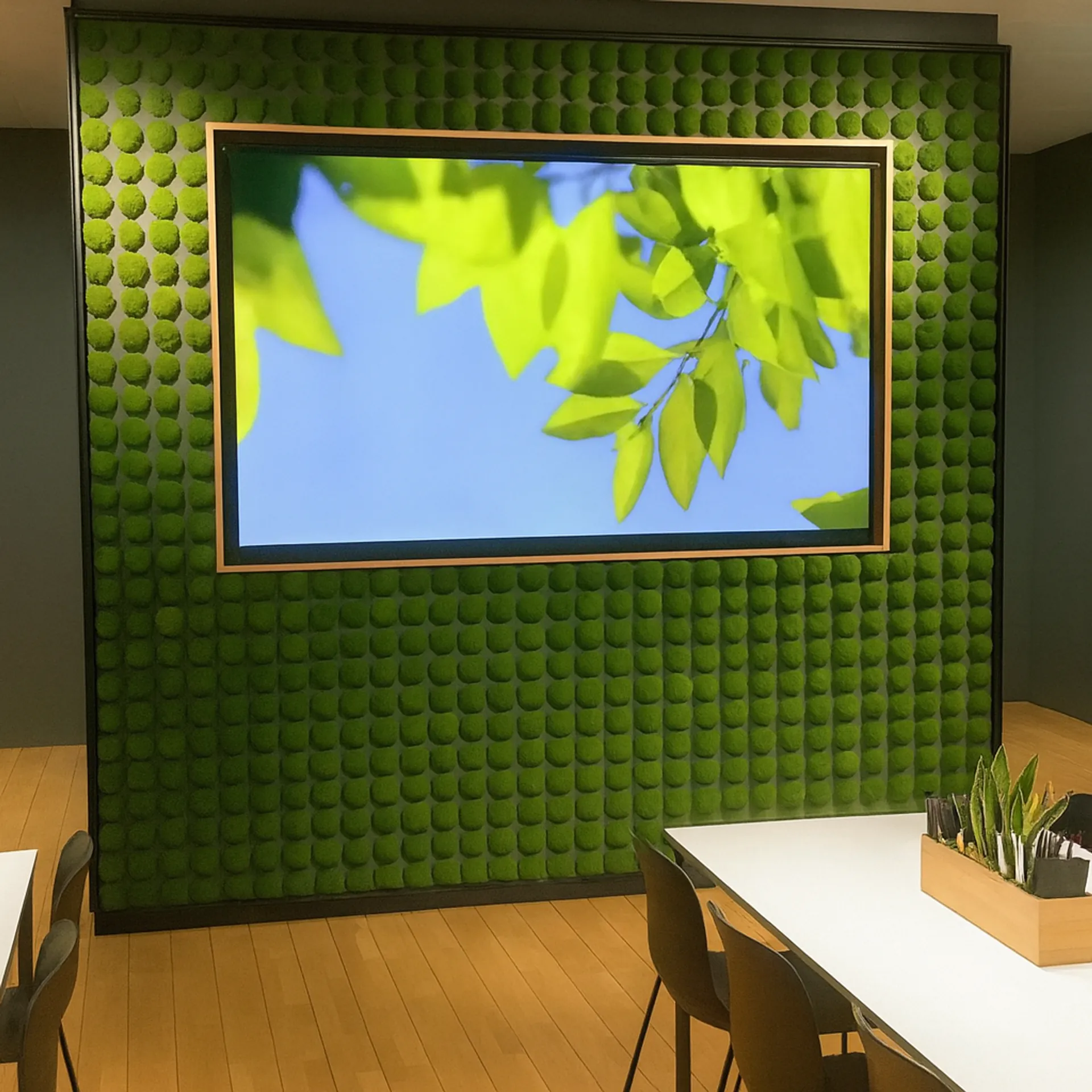Mur en mousse pour bureau et réception : décoration murale moderne — végétalisation murale par MOOSMOOS